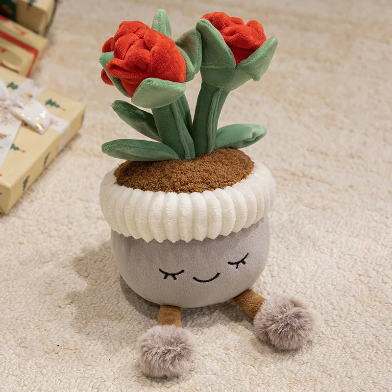 Artificial Potted Green Plants Plush Toys andelion Narcissus Mushroom Cactus Peach Blossom Cartoon Girls Boys Birthday Gift Deco