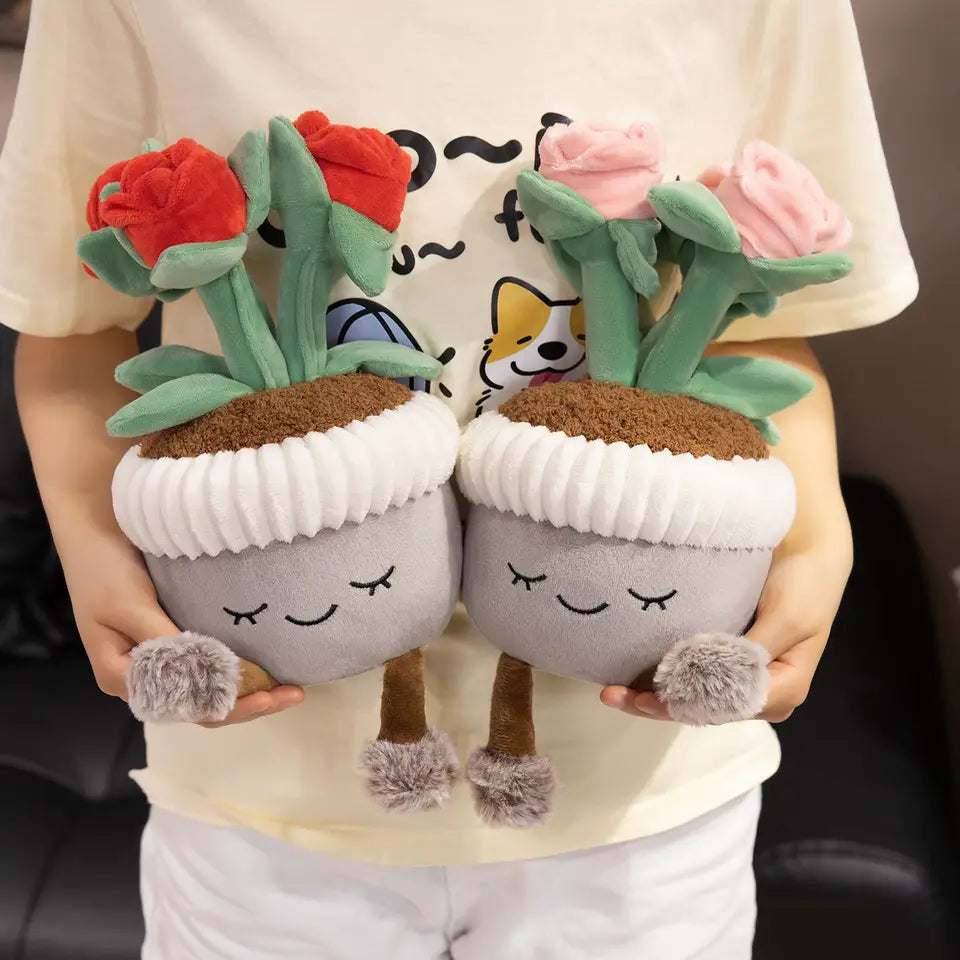 Artificial Potted Green Plants Plush Toys andelion Narcissus Mushroom Cactus Peach Blossom Cartoon Girls Boys Birthday Gift Deco