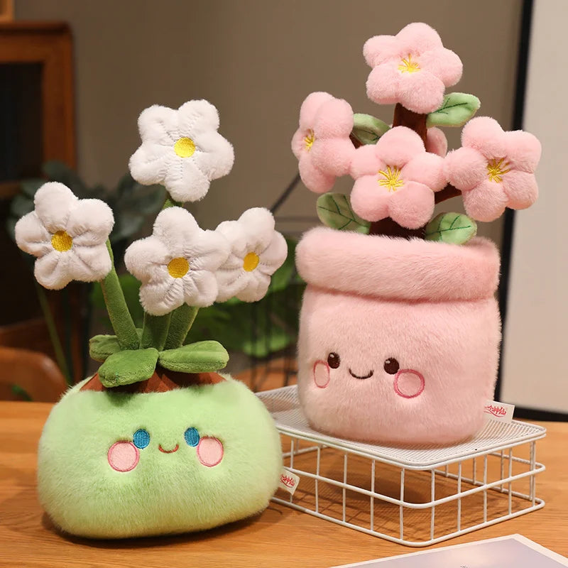 Artificial Potted Green Plants Plush Toys andelion Narcissus Mushroom Cactus Peach Blossom Cartoon Girls Boys Birthday Gift Deco