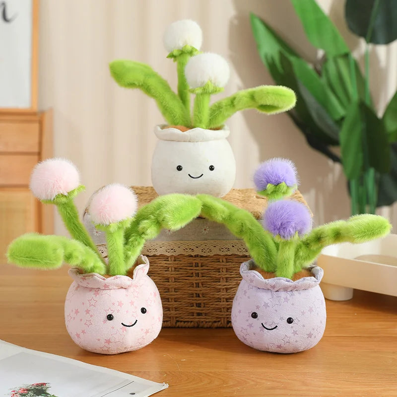 Artificial Potted Green Plants Plush Toys andelion Narcissus Mushroom Cactus Peach Blossom Cartoon Girls Boys Birthday Gift Deco