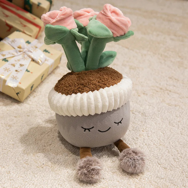 Artificial Potted Green Plants Plush Toys andelion Narcissus Mushroom Cactus Peach Blossom Cartoon Girls Boys Birthday Gift Deco
