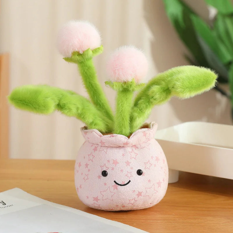 Artificial Potted Green Plants Plush Toys andelion Narcissus Mushroom Cactus Peach Blossom Cartoon Girls Boys Birthday Gift Deco