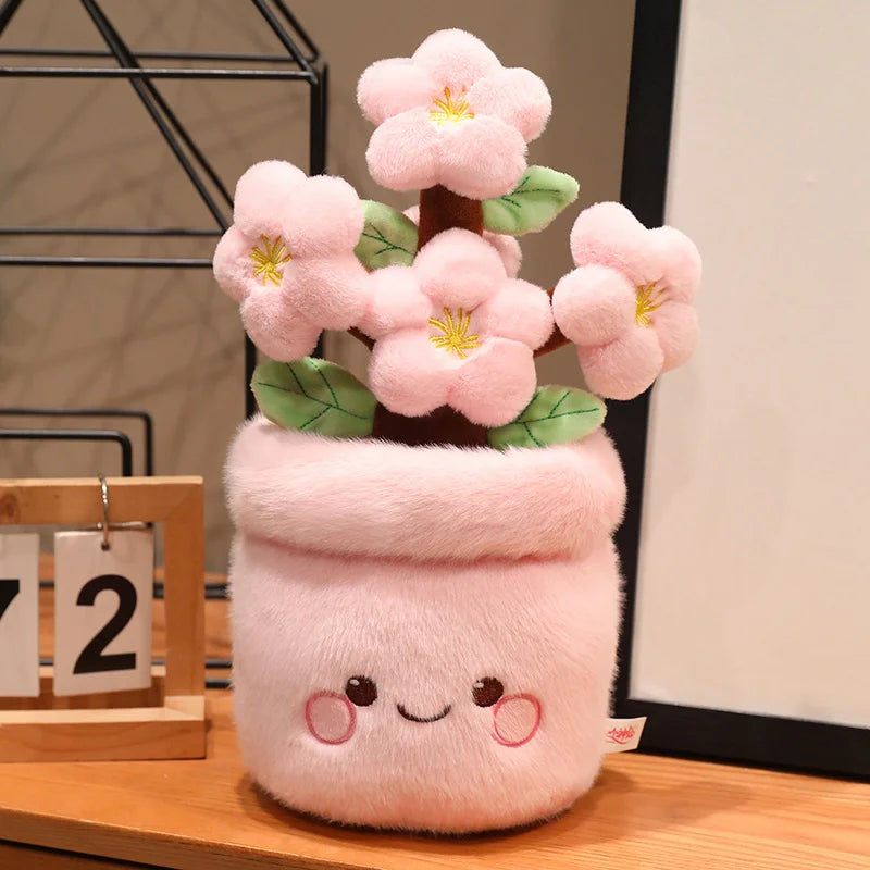 Artificial Potted Green Plants Plush Toys andelion Narcissus Mushroom Cactus Peach Blossom Cartoon Girls Boys Birthday Gift Deco
