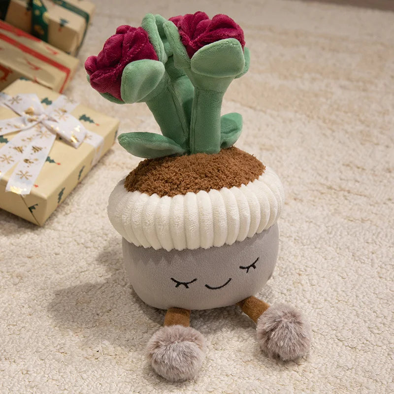 Artificial Potted Green Plants Plush Toys andelion Narcissus Mushroom Cactus Peach Blossom Cartoon Girls Boys Birthday Gift Deco