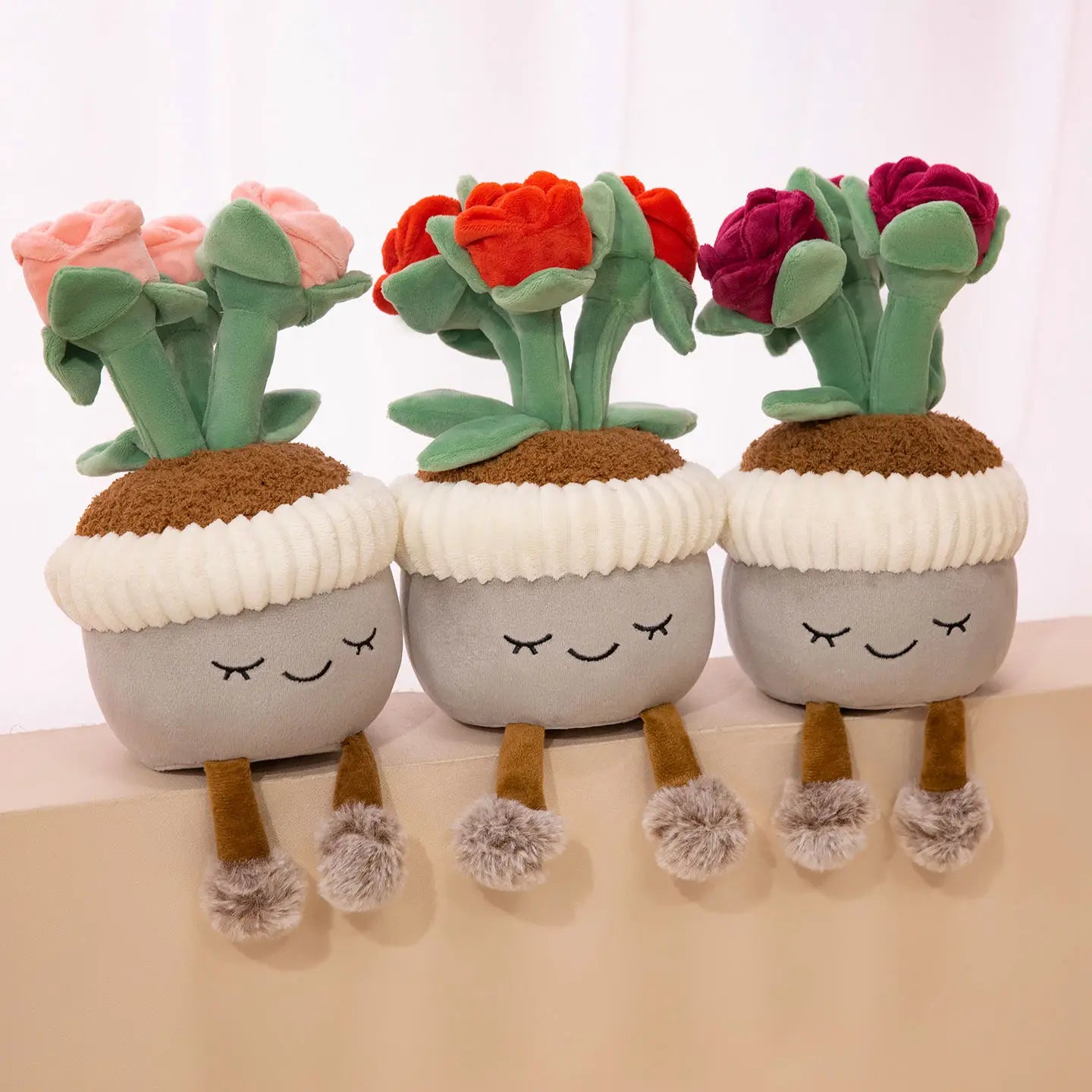 Artificial Potted Green Plants Plush Toys andelion Narcissus Mushroom Cactus Peach Blossom Cartoon Girls Boys Birthday Gift Deco