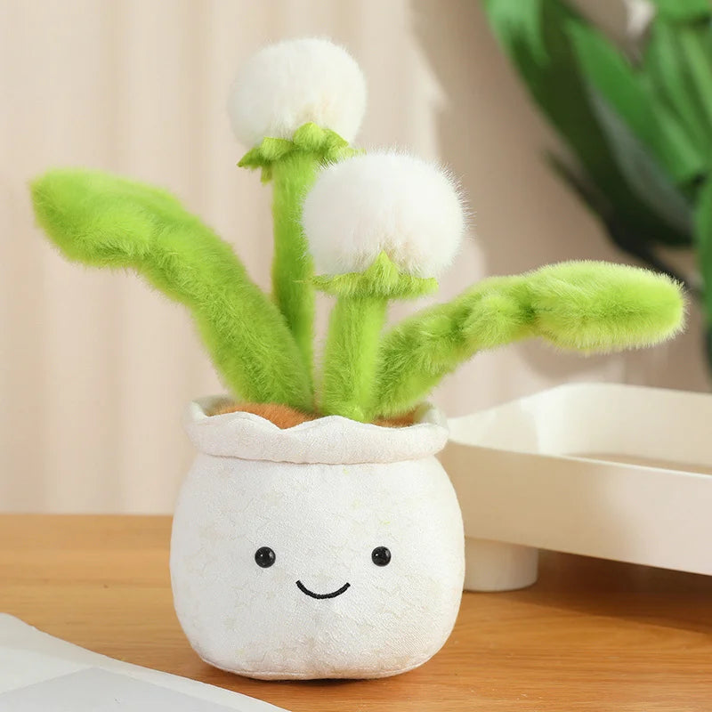 Artificial Potted Green Plants Plush Toys andelion Narcissus Mushroom Cactus Peach Blossom Cartoon Girls Boys Birthday Gift Deco